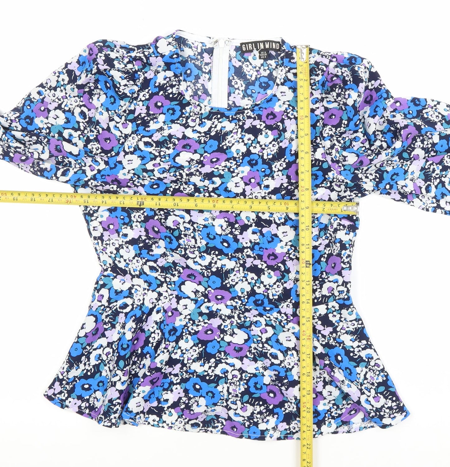 Girl In Mind Womens Multicoloured Floral Blouse UK 8 Long Sleeve