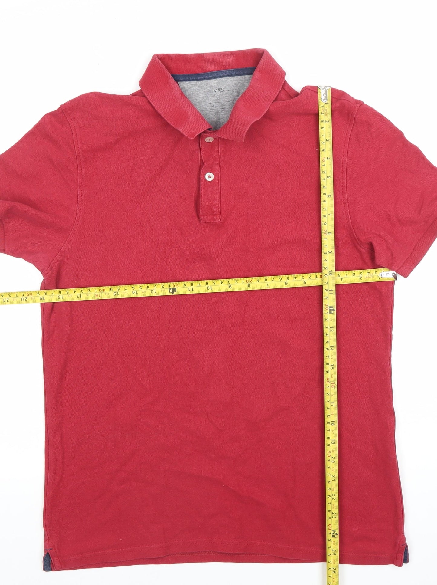 Marks and Spencer Men’s Red Cotton Polo Shirt Size M Regular Fit