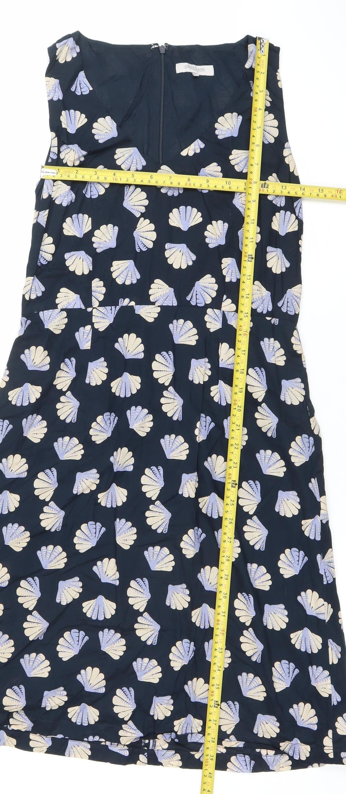 Great Plains Women Blue Knee Length Sleeveless A-Line Dress M