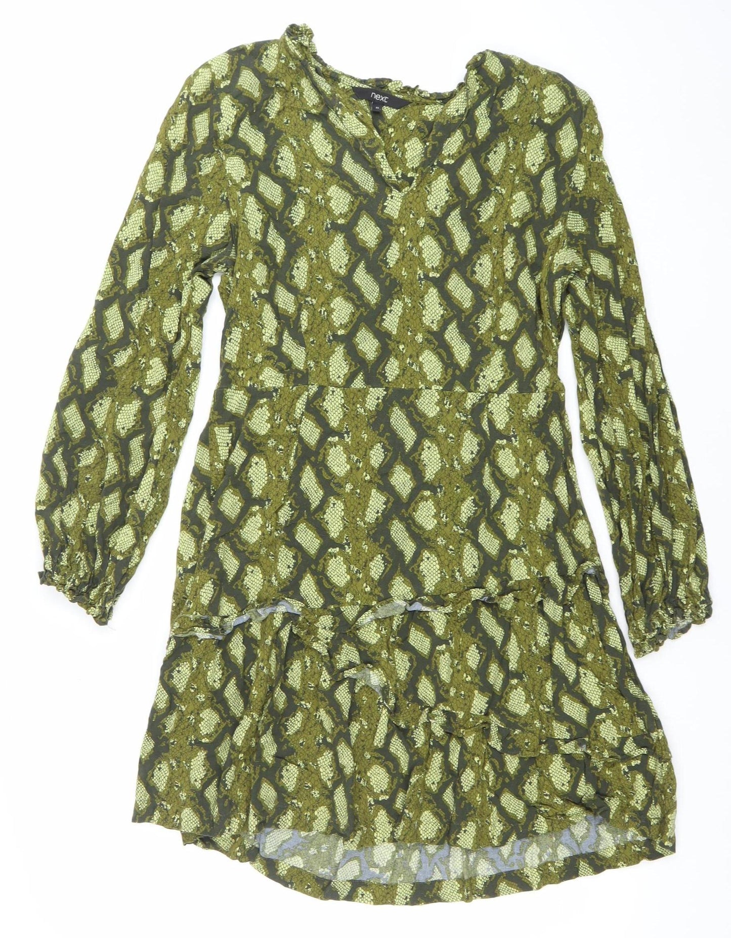Next Women’s Green Animal Print Mini Shift Dress UK 10 Long Sleeve