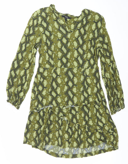 Next Women’s Green Animal Print Mini Shift Dress UK 10 Long Sleeve