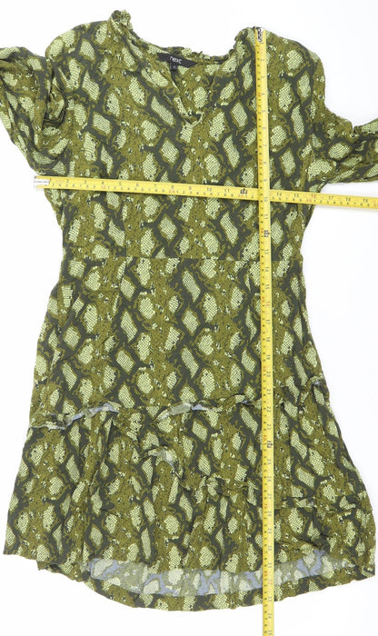 Next Women’s Green Animal Print Mini Shift Dress UK 10 Long Sleeve