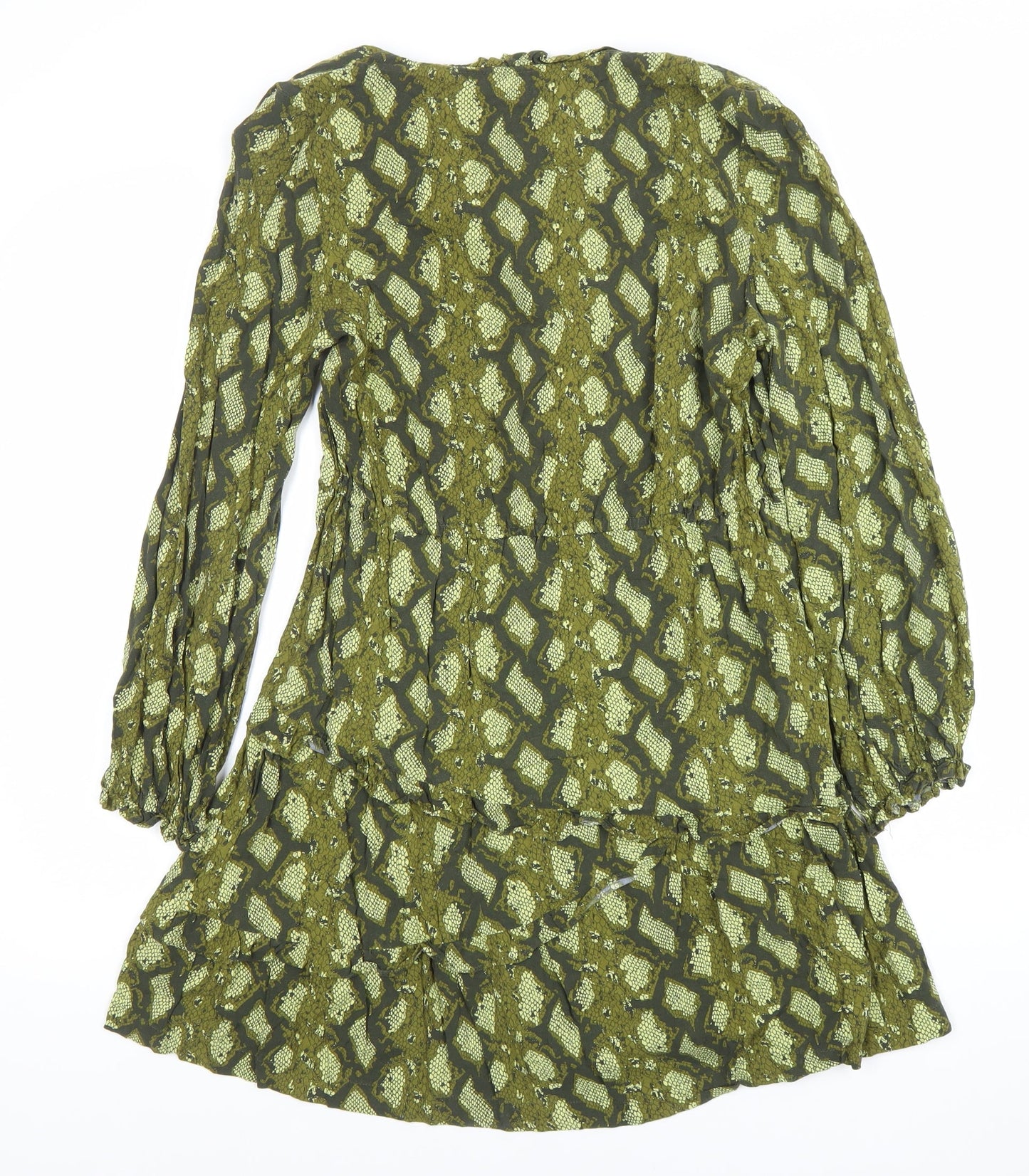 Next Women’s Green Animal Print Mini Shift Dress UK 10 Long Sleeve