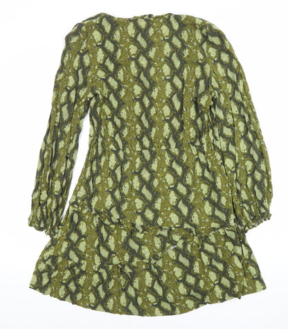 Next Women’s Green Animal Print Mini Shift Dress UK 10 Long Sleeve