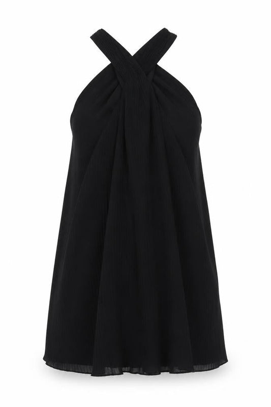 Zara Trafaluc Women’s Black XS Halter Neck Pleated Blouse