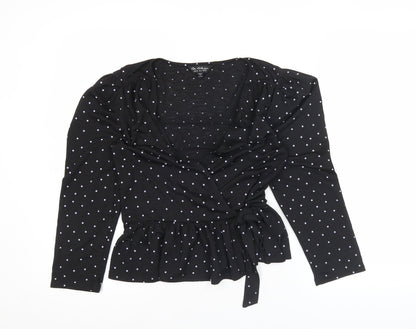 Miss Selfridge Womens Black Polka Dot Wrap Blouse Size 10