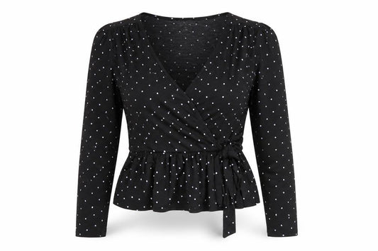Miss Selfridge Womens Black Polka Dot Wrap Blouse Size 10