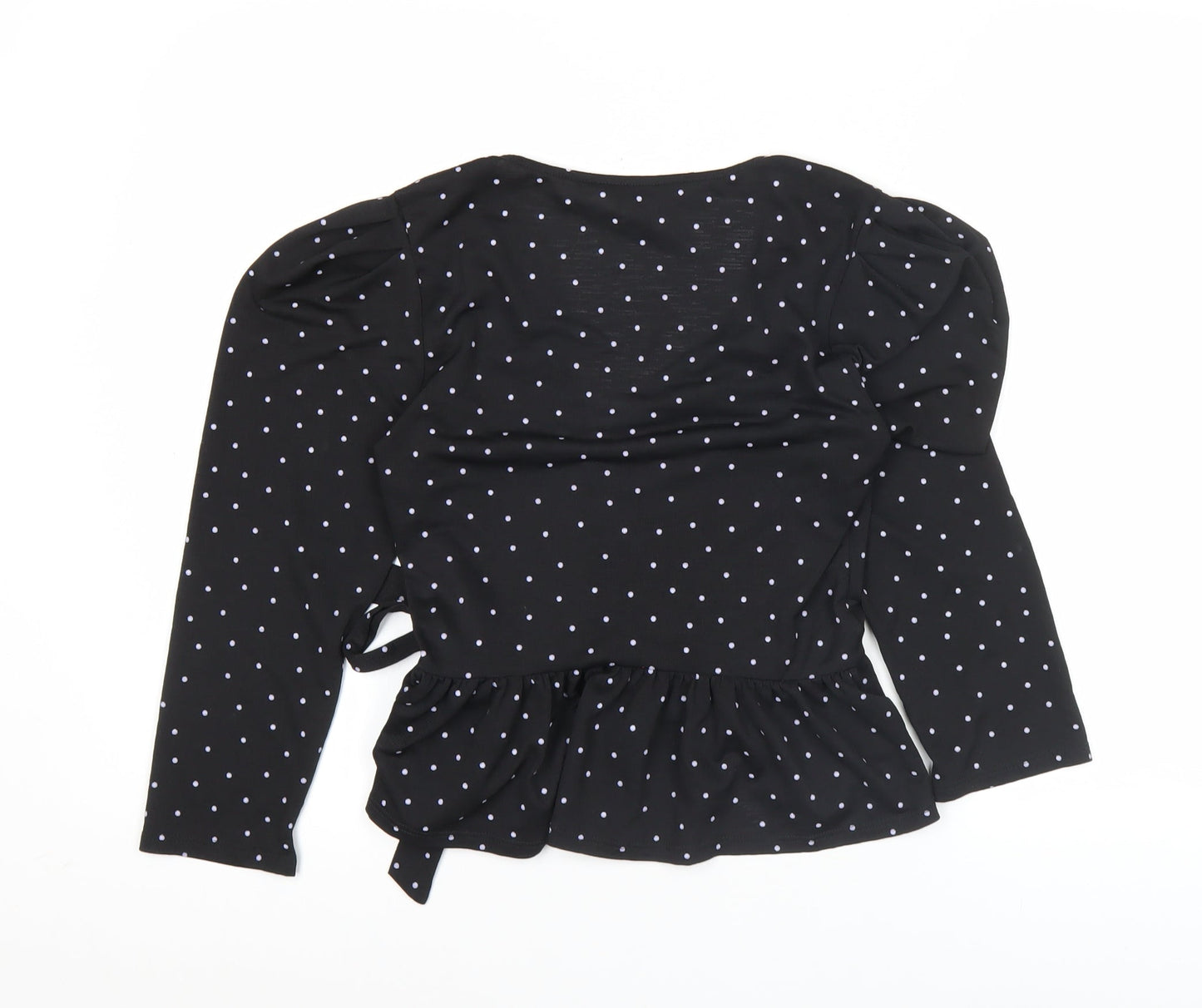 Miss Selfridge Womens Black Polka Dot Wrap Blouse Size 10