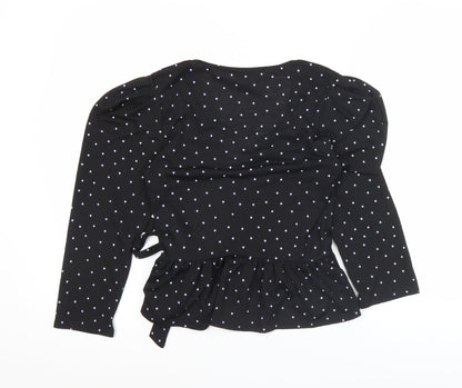 Miss Selfridge Womens Black Polka Dot Wrap Blouse Size 10