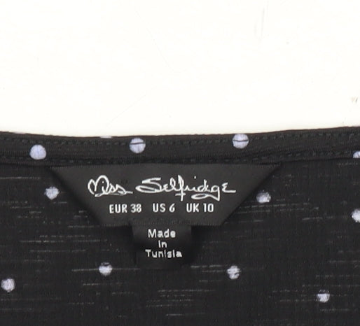Miss Selfridge Womens Black Polka Dot Wrap Blouse Size 10