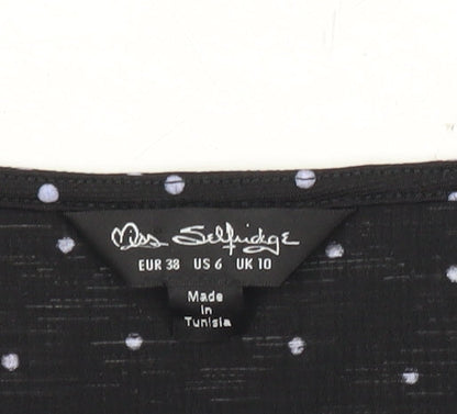 Miss Selfridge Womens Black Polka Dot Wrap Blouse Size 10