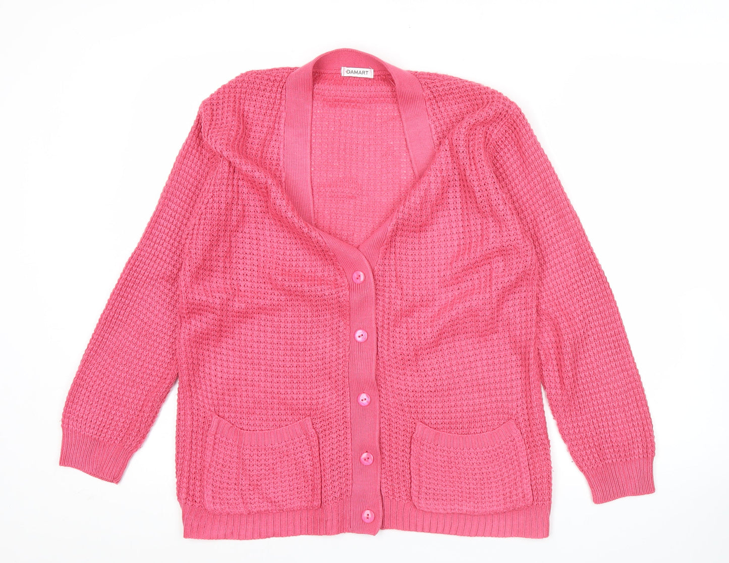 Damart Womens Pink Acrylic Knit Cardigan Size 10 V-Neck Long Sleeve