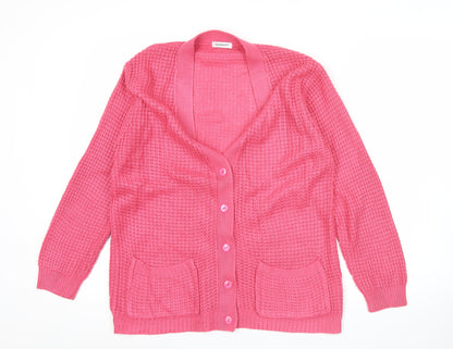 Damart Womens Pink Acrylic Knit Cardigan Size 10 V-Neck Long Sleeve
