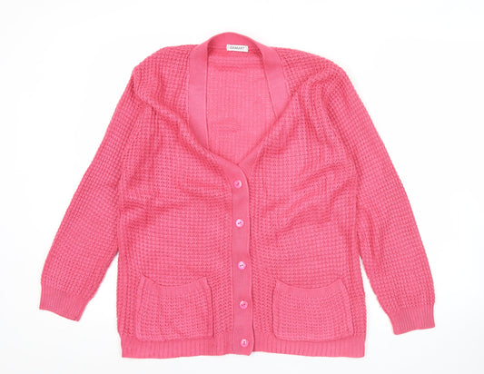 Damart Womens Pink Acrylic Knit Cardigan Size 10 V-Neck Long Sleeve