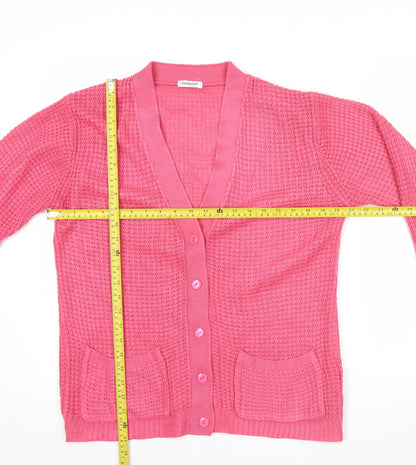 Damart Womens Pink Acrylic Knit Cardigan Size 10 V-Neck Long Sleeve