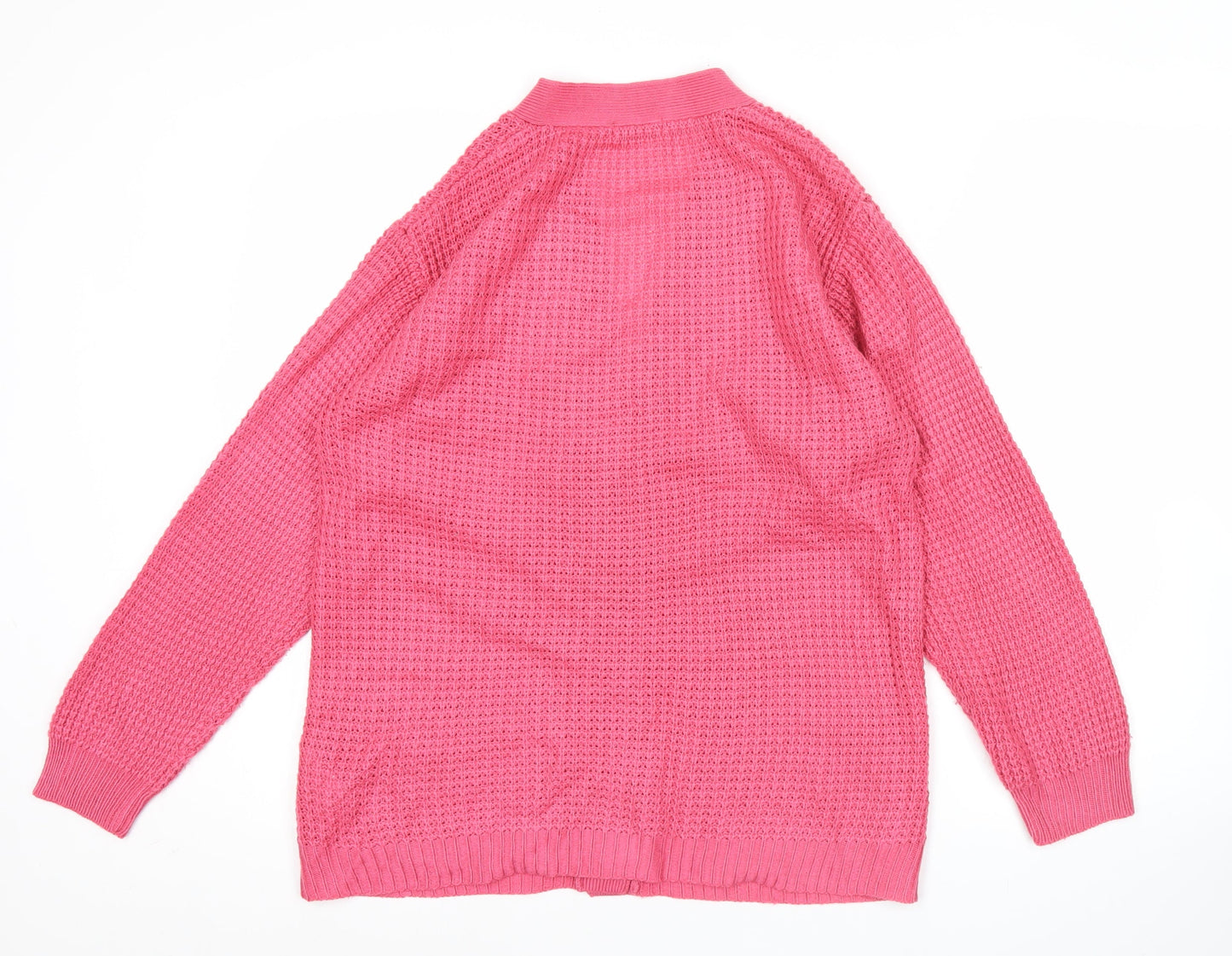 Damart Womens Pink Acrylic Knit Cardigan Size 10 V-Neck Long Sleeve