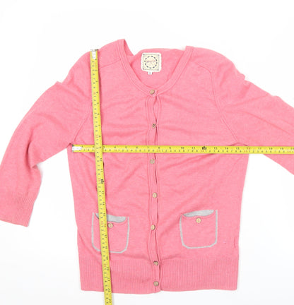 Mantaray Women’s Pink Cotton Cardigan Size 10 V-Neck Pockets
