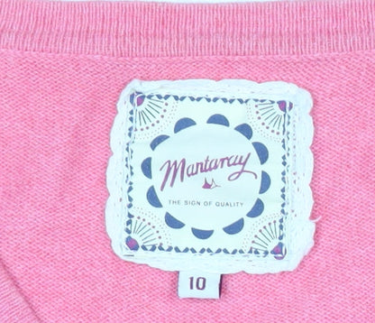 Mantaray Women’s Pink Cotton Cardigan Size 10 V-Neck Pockets