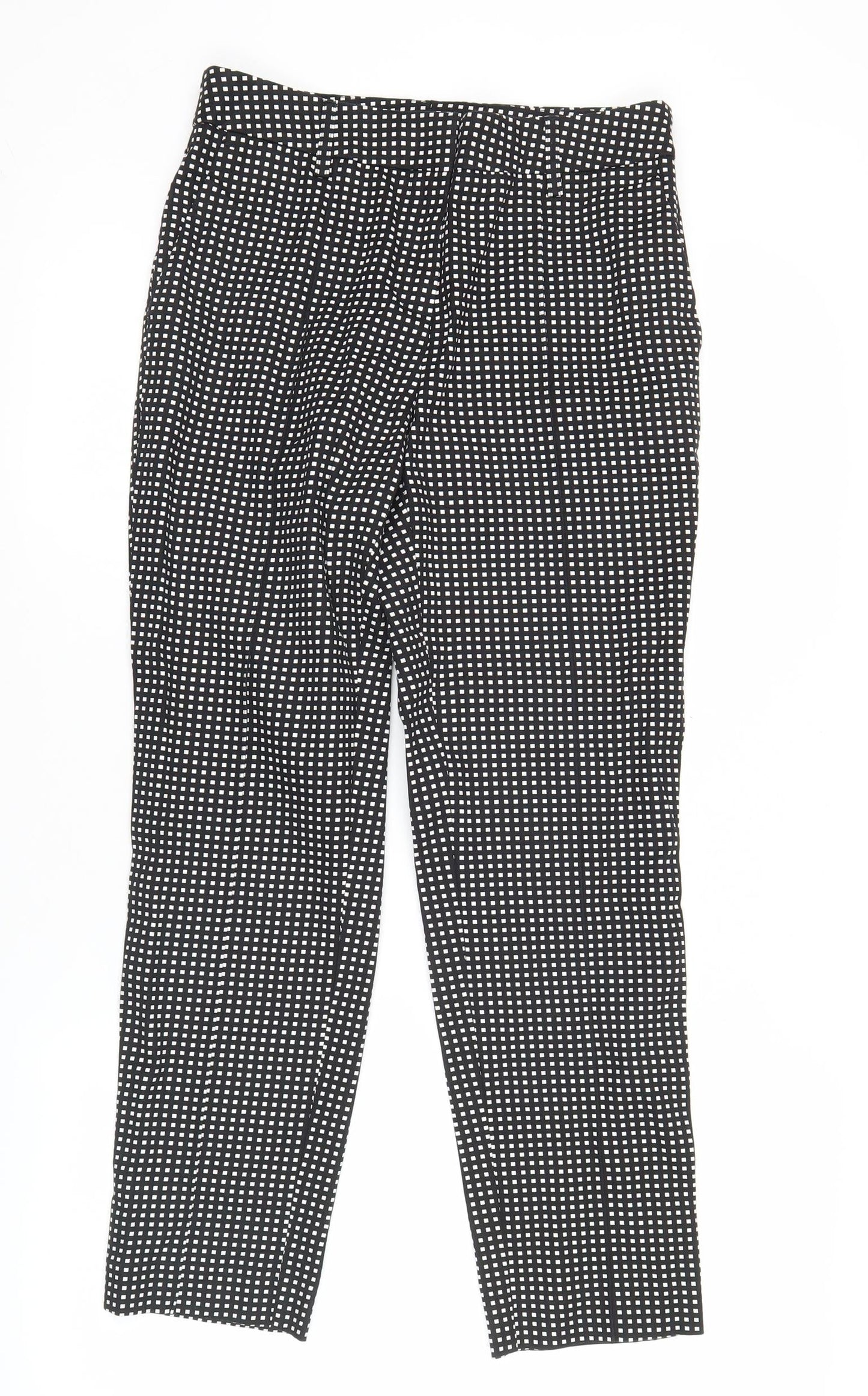Next Womens Black Slim Fit Check Trousers Size 8L Cotton Blend