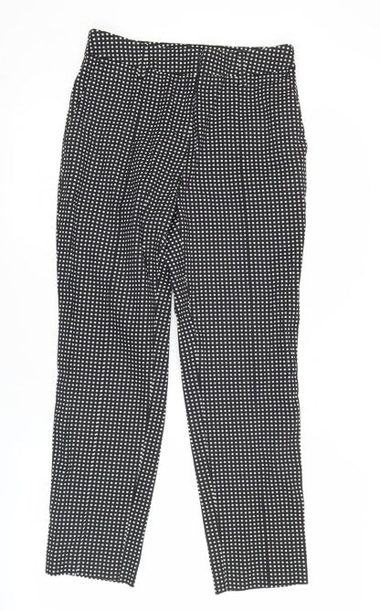 Next Womens Black Slim Fit Check Trousers Size 8L Cotton Blend