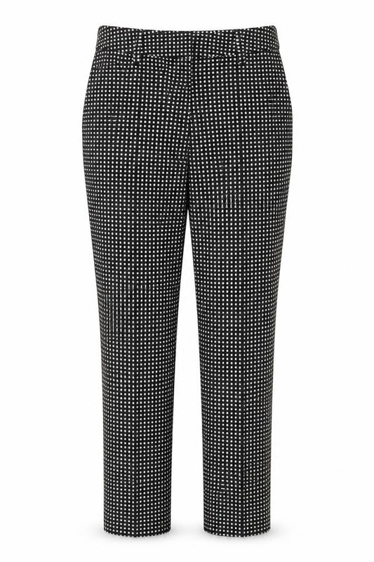 Next Womens Black Slim Fit Check Trousers Size 8L Cotton Blend