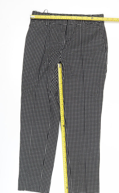 Next Womens Black Slim Fit Check Trousers Size 8L Cotton Blend