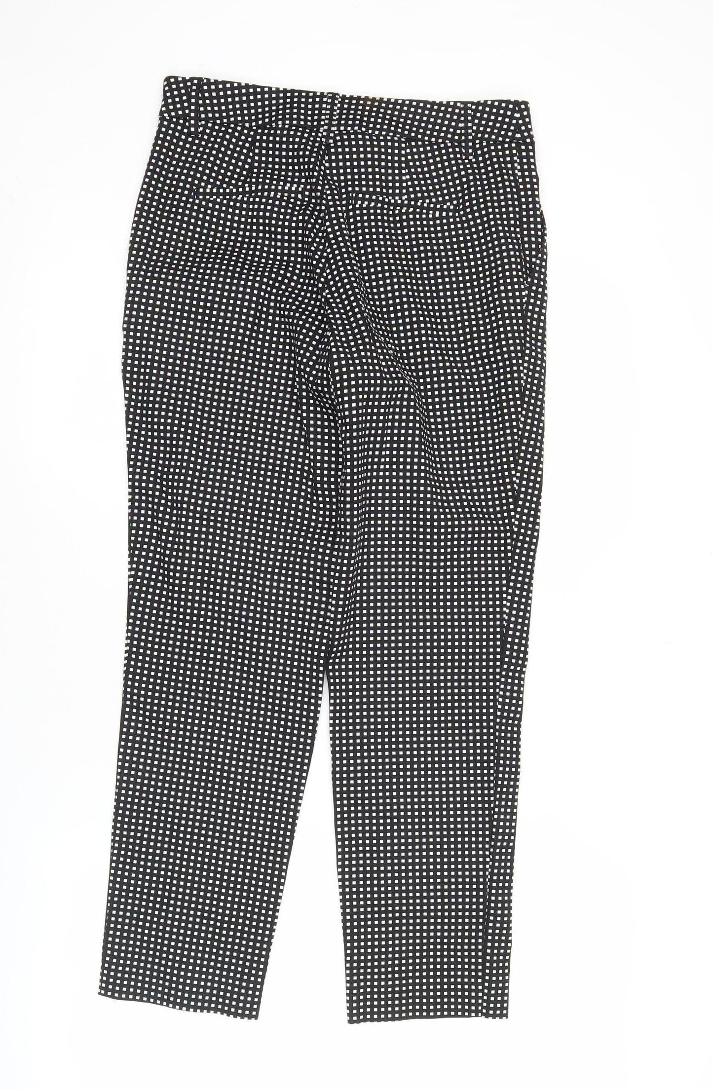 Next Womens Black Slim Fit Check Trousers Size 8L Cotton Blend