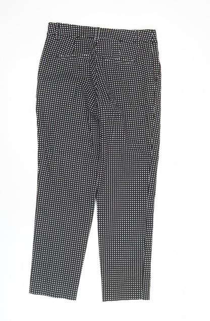 Next Womens Black Slim Fit Check Trousers Size 8L Cotton Blend