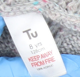 Tu Girls Grey Cardigan Jumper 8 Years Acrylic Knit Long Sleeve