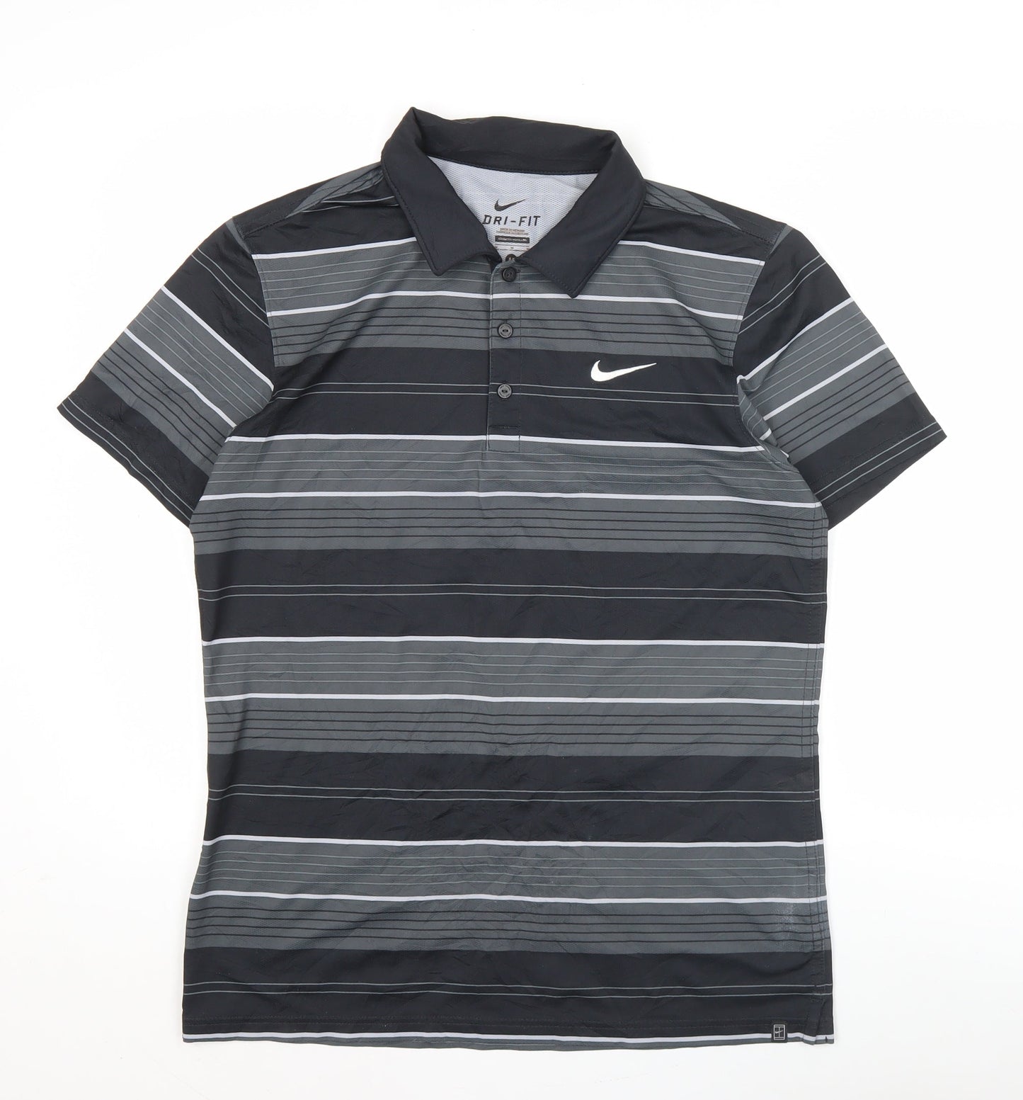 Nike Men's Black Striped Polo Shirt M Dri-Fit Golf Activewear