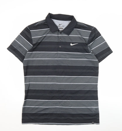 Nike Men's Black Striped Polo Shirt M Dri-Fit Golf Activewear
