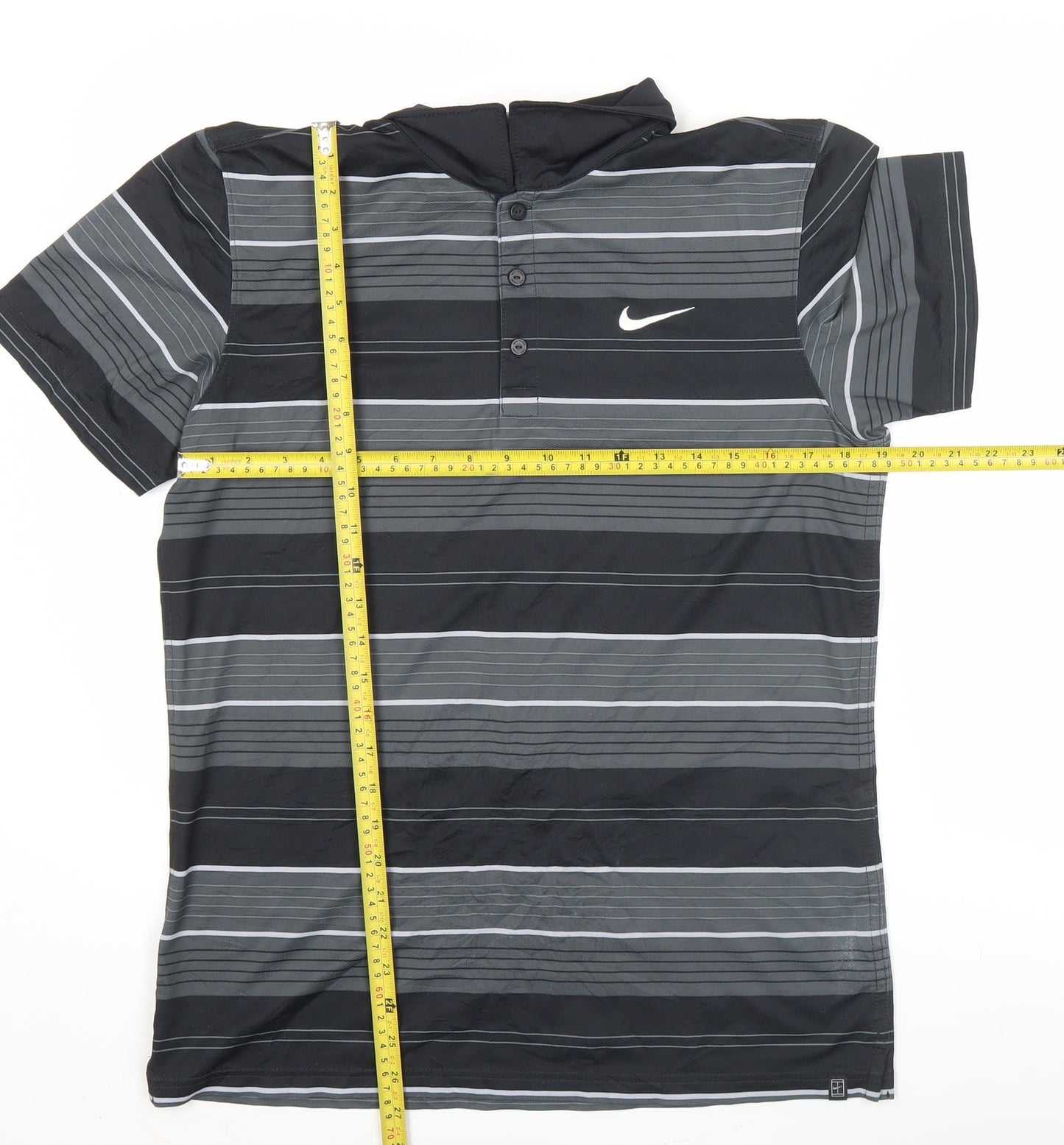 Nike Men's Black Striped Polo Shirt M Dri-Fit Golf Activewear