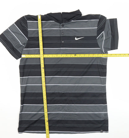 Nike Men's Black Striped Polo Shirt M Dri-Fit Golf Activewear