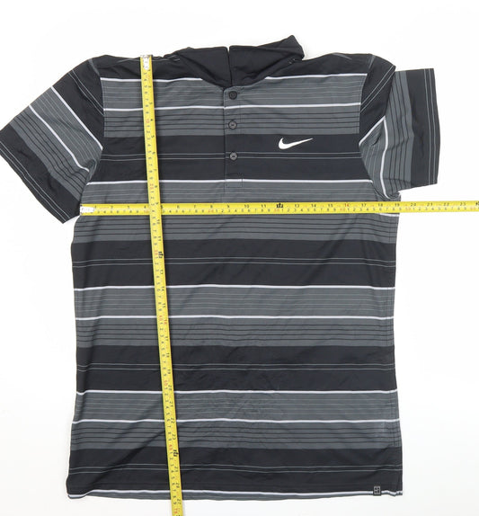 Nike Men's Black Striped Polo Shirt M Dri-Fit Golf Activewear