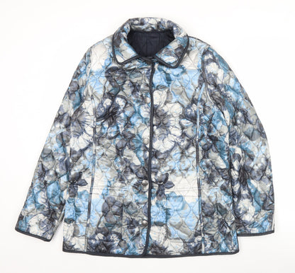 Barbara Lebek Womens Blue Floral Quilted Jacket Size 14