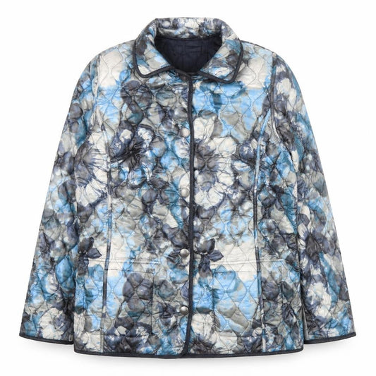 Barbara Lebek Womens Blue Floral Quilted Jacket Size 14
