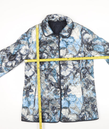 Barbara Lebek Womens Blue Floral Quilted Jacket Size 14