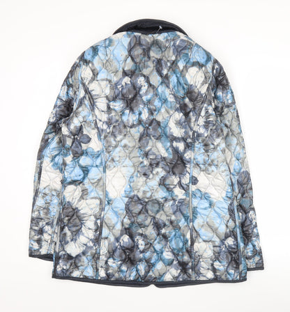 Barbara Lebek Womens Blue Floral Quilted Jacket Size 14