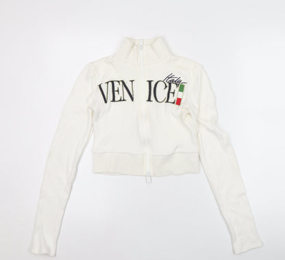 Bershka Women’s White Full Zip Venice Italy Jumper Size S