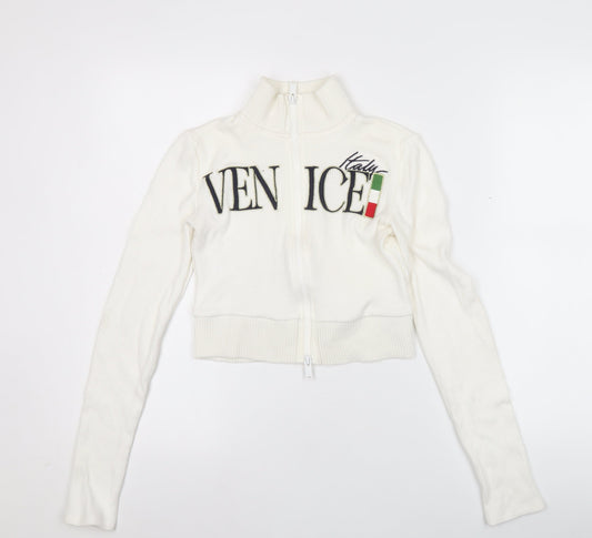 Bershka Women’s White Full Zip Venice Italy Jumper Size S