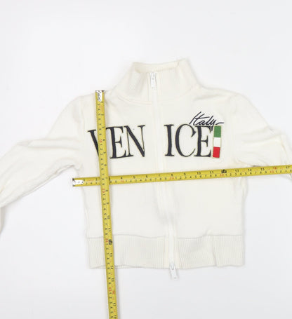 Bershka Women’s White Full Zip Venice Italy Jumper Size S