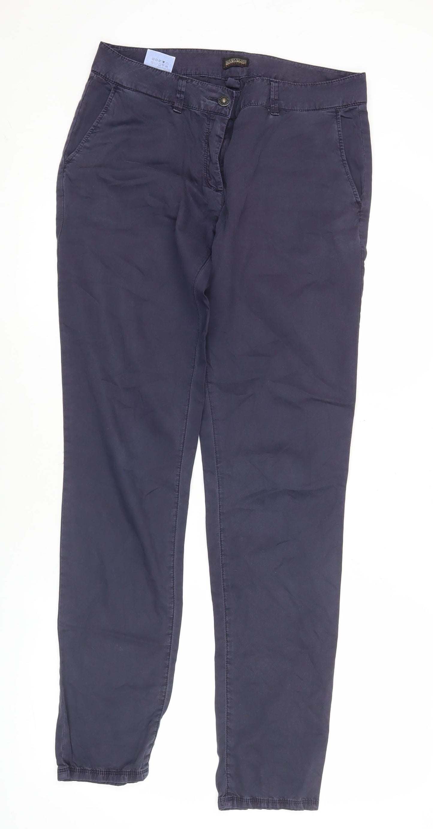 Napapijri Women Blue Chino Straight Leg Cotton Trousers Size 14