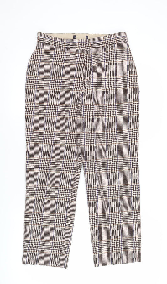 Marks and Spencer Women's Multicoloured Check Trousers Size 8 Straight Leg