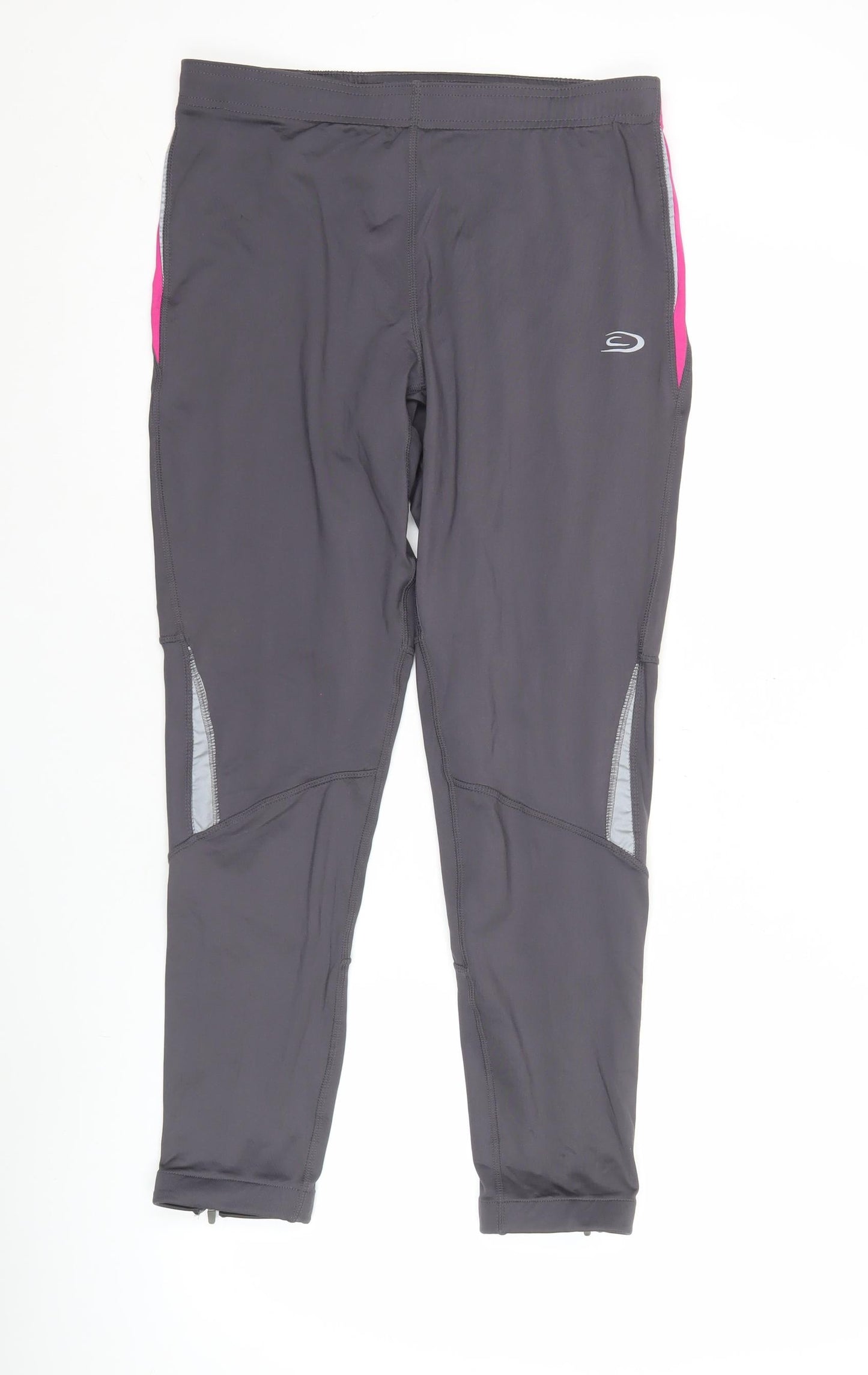 Crane Run Womens Grey L Slim Fit Active Leggings with Reflective Zip Pockets