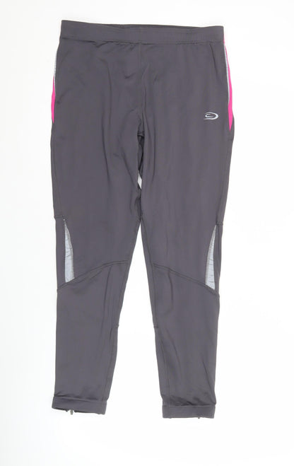 Crane Run Womens Grey L Slim Fit Active Leggings with Reflective Zip Pockets