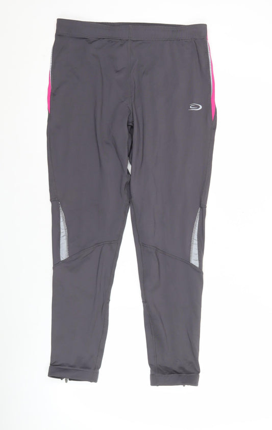 Crane Run Womens Grey L Slim Fit Active Leggings with Reflective Zip Pockets