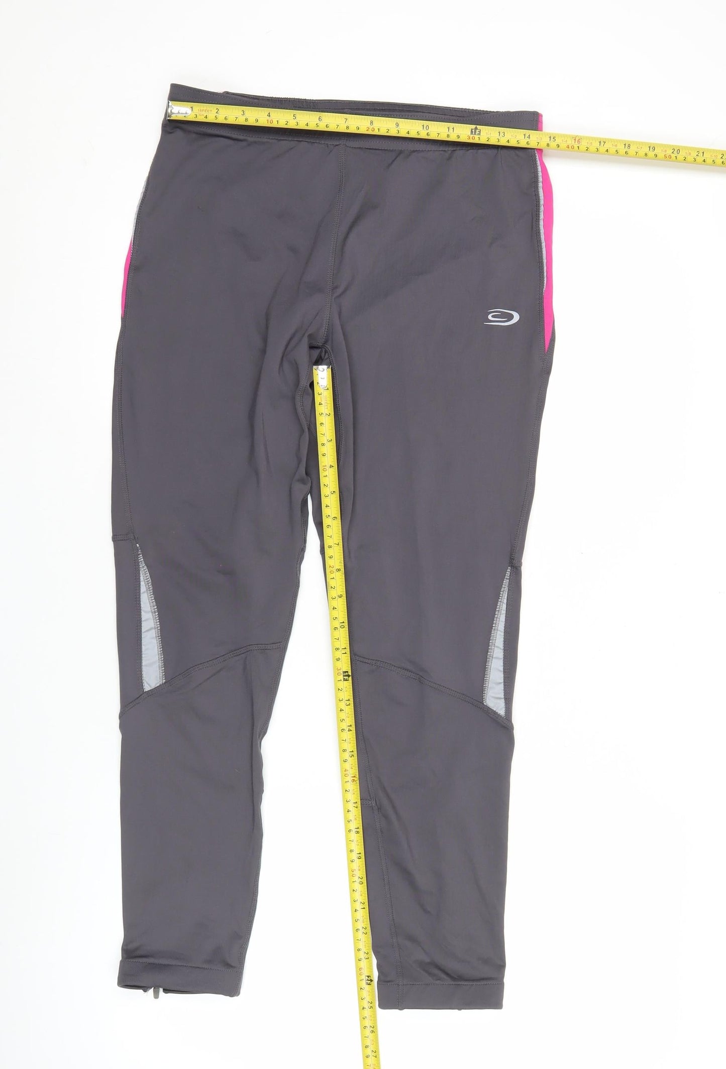 Crane Run Womens Grey L Slim Fit Active Leggings with Reflective Zip Pockets