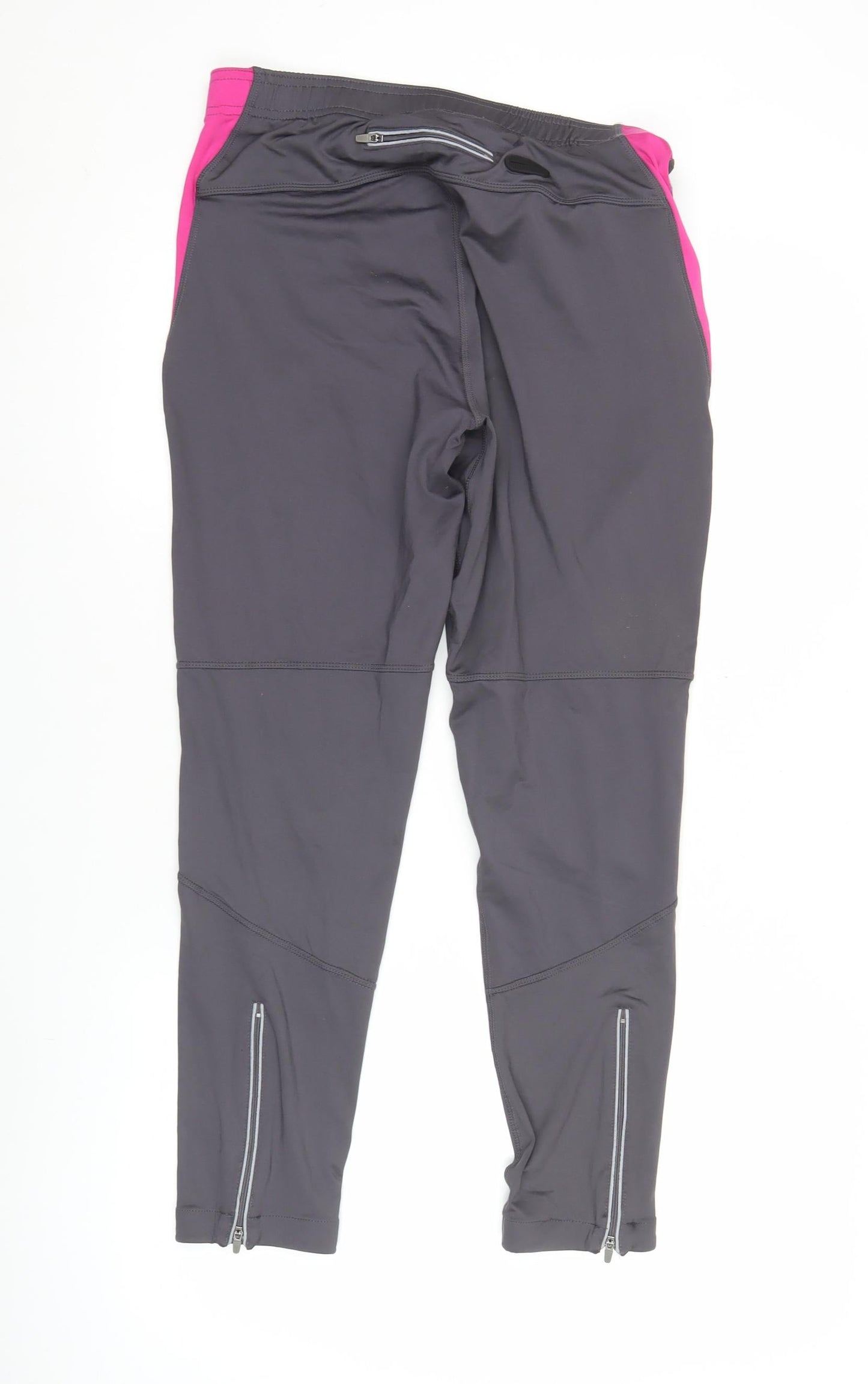 Crane Run Womens Grey L Slim Fit Active Leggings with Reflective Zip Pockets