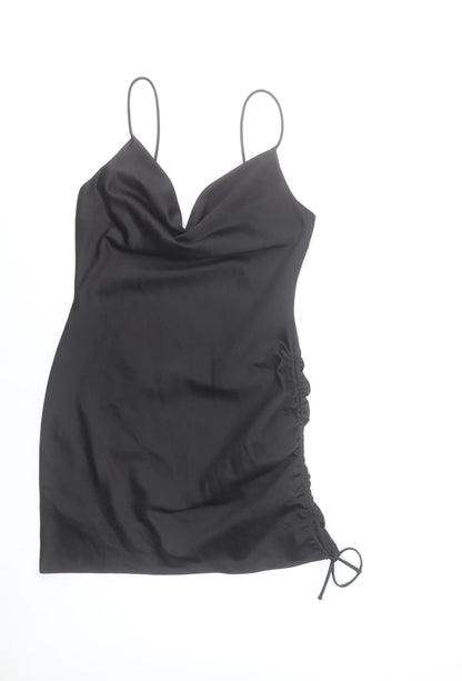 Topshop Women's Black Size 8 Slip Dress Cowl Neck Ruched Short