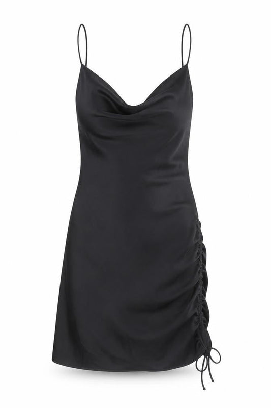 Topshop Women's Black Size 8 Slip Dress Cowl Neck Ruched Short